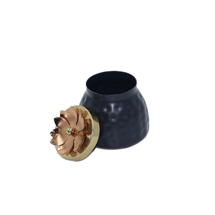 Midnight Blue Storage Jar with Copper Floral Lid – Decorative Storage Container
