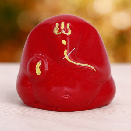Minimalist Red Lord Ganesha Figurine with Trishul Symbol - Handcrafted Resin Ganpati Idol for Home & Office