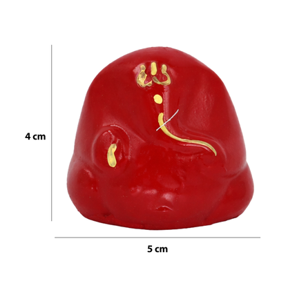 Minimalist Red Lord Ganesha Figurine with Trishul Symbol - Handcrafted Resin Ganpati Idol for Home & Office