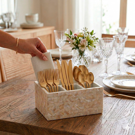 Luxury 4-Slot Mother of Pearl (MOP) Kitchen Organiser / Cutlery & Napkin Holder