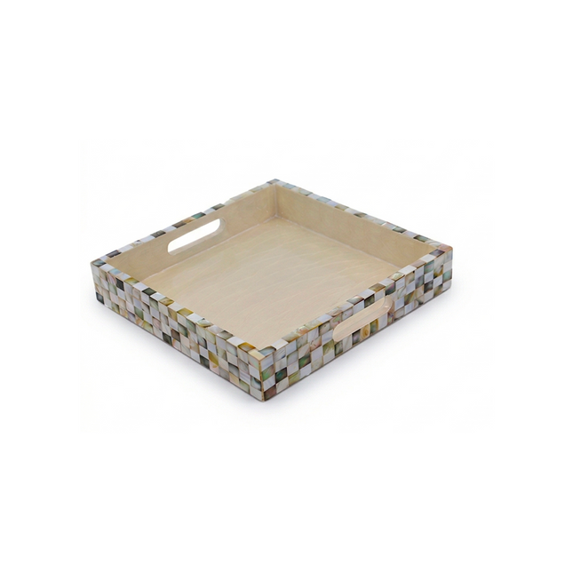 Mother of Pearl Checkered Square Tray – With Side Handles
