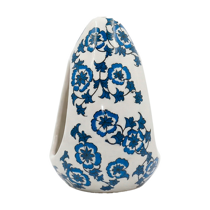 Persian Blue Bloom Motif Tear-Drop Shaped Ceramic Planter - Handcrafted Hanging Vase