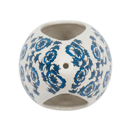 Persian Blue Bloom Motif Tear-Drop Shaped Ceramic Planter - Handcrafted Hanging Vase