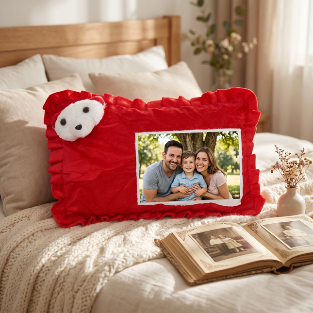 Personalized Red Teddy Corner Photo Cushion for Kids