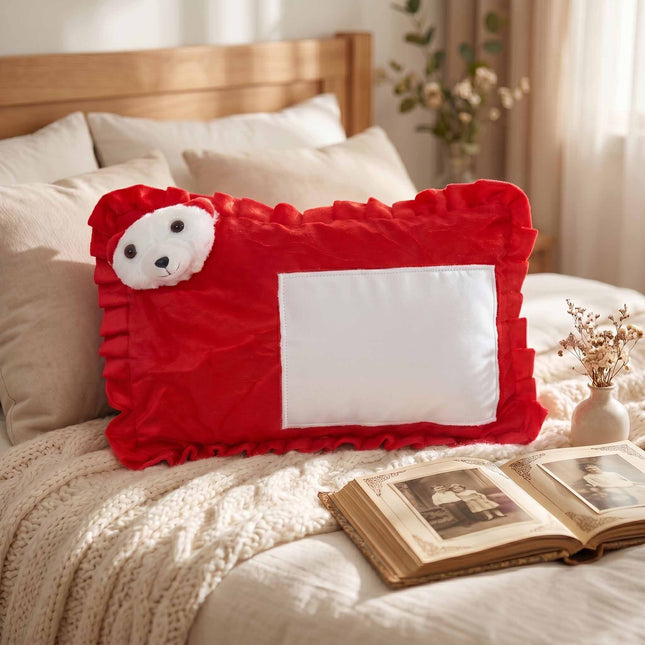 Personalized Red Teddy Corner Photo Cushion for Kids