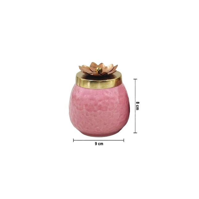 Pink Copper Jar Set with Lotus Lid in Golden Metal Basket – Elegant Gift & Storage Set