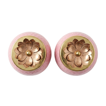 Pink Copper Jar Set with Lotus Lid in Golden Metal Basket – Elegant Gift & Storage Set