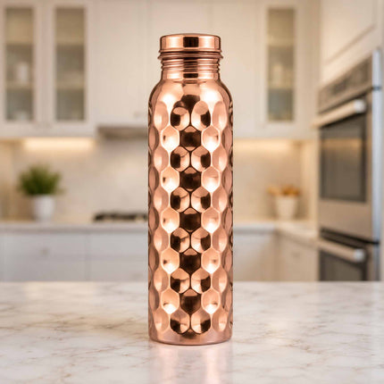 Copper Water Bottle – Diamond Cut Handcrafted Design