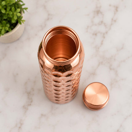 Copper Water Bottle – Diamond Cut Handcrafted Design