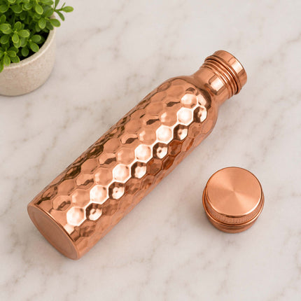 Copper Water Bottle – Diamond Cut Handcrafted Design