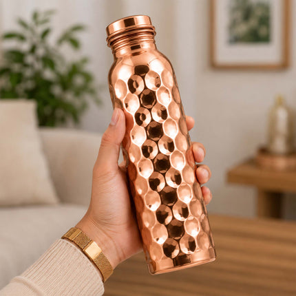 Copper Water Bottle – Diamond Cut Handcrafted Design
