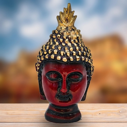 Red Gold Buddha Head Figurine | Buddha Head Statue | Gautam Buddha Head Idol