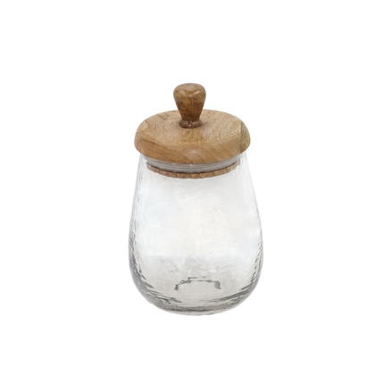 Rustic Hammered Glass Storage Jar with Wooden Lid