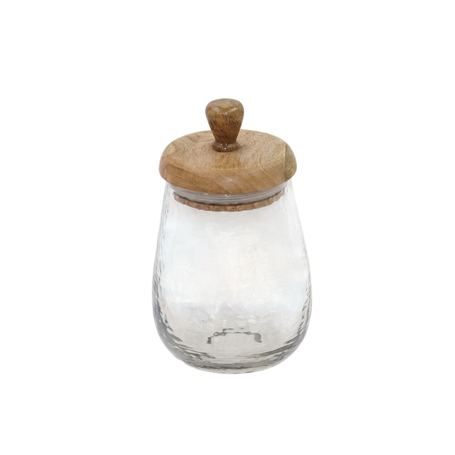 Rustic Hammered Glass Storage Jar with Wooden Lid