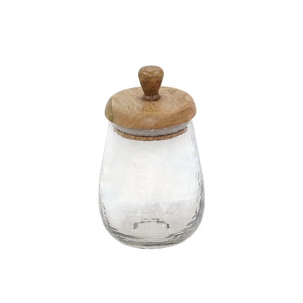 Rustic Hammered Glass Storage Jar with Wooden Lid