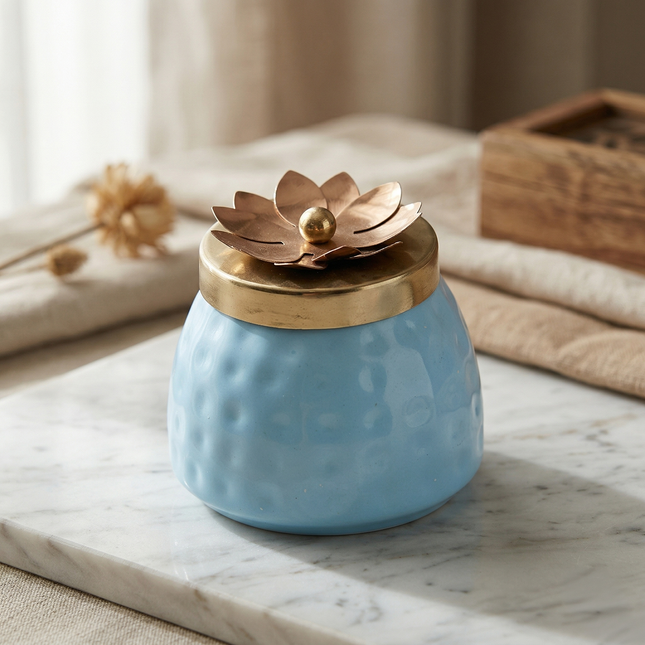 Copper Jar – Sky Blue Decorative Storage Container_a