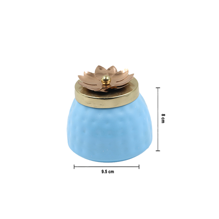 Serene Blue & Gold Finish Copper Jar with Floral Lid – Decorative Storage Container