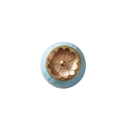 Serene Blue & Gold Finish Copper Jar with Floral Lid – Decorative Storage Container