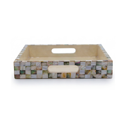 Mother of Pearl Checkered Square Tray – With Side Handles