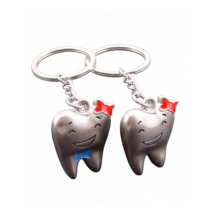 Smiling Tooth Couple Metal Keychain Set | Matching Cute Dental Keyrings for Couples