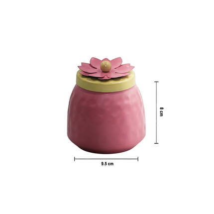 Elegant Pink Copper Jar with Floral Lid – Decorative Storage Container