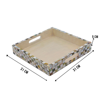 Mother of Pearl Checkered Square Tray – With Side Handles