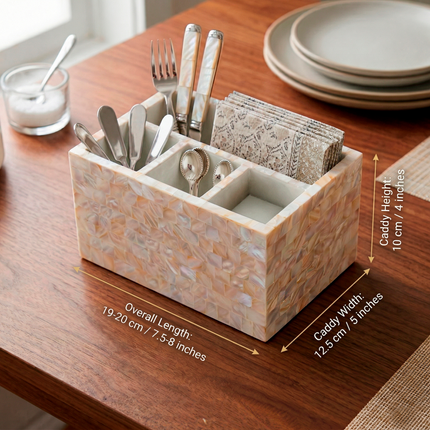 Luxury 4-Slot Mother of Pearl (MOP) Kitchen Organiser / Cutlery & Napkin Holder
