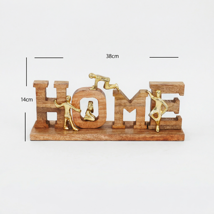 TPIF Wooden Home Decorative Showpiece with Gold Figurines – Handmade Tabletop Ornament, Modern Home & Office Décor, Ideal Gift for Housewarming & Anniversary
