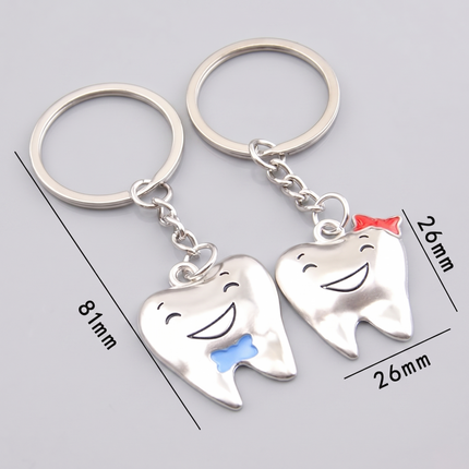 Smiling Tooth Couple Metal Keychain Set | Matching Cute Dental Keyrings for Couples