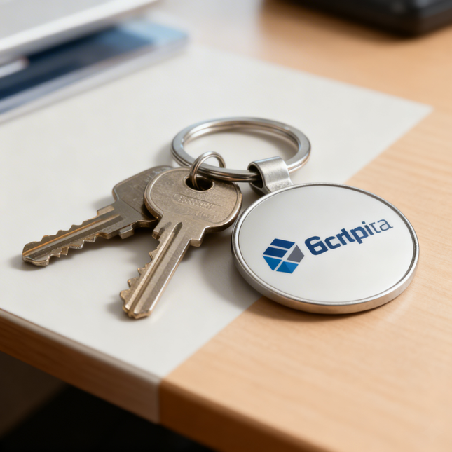 Sleek Round Metal Keychain with Customizable Insert_b