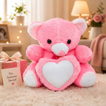 Soft Pink Teddy with Custom Heart Photo Frame