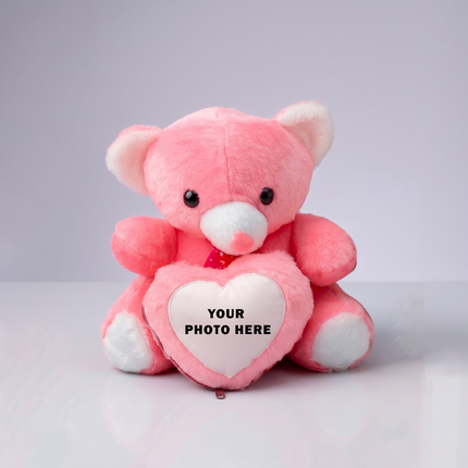 Soft Pink Teddy with Custom Heart Photo Frame