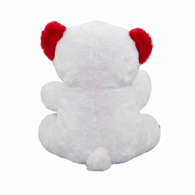 Soft White Teddy Bear with Red Accents with Heart Window for Personalized Photo