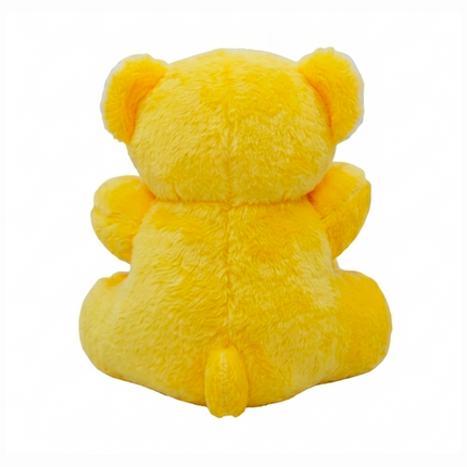 Soft Yellow Teddy Bear with Red Accents with Heart Window for Personalized Photo