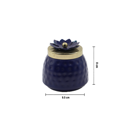 Stylish Blue Metal Jar with Blue Floral Lid – Decorative Storage Container