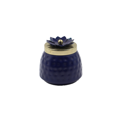 Stylish Blue Metal Jar with Blue Floral Lid – Decorative Storage Container