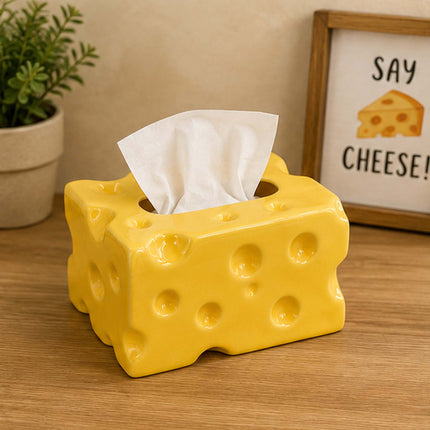 Cheese Design Tissue Box Holder | Yellow Decorative Tissue Dispenser for Home, Office & Dining Table