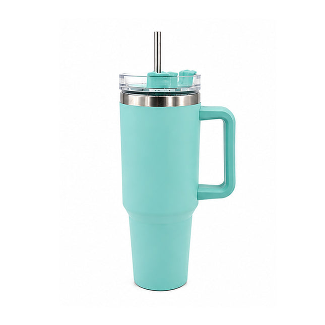 Mint Green Tumbler with Handle & Straw – Insulated Travel Mug, Spill-Resistant Lid, Large Capacity Stainless Steel Tumbler