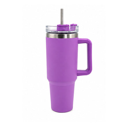 Purple Tumbler with Handle & Straw – Insulated Travel Mug, Spill-Resistant Lid, Large Capacity Stainless Steel Tumbler