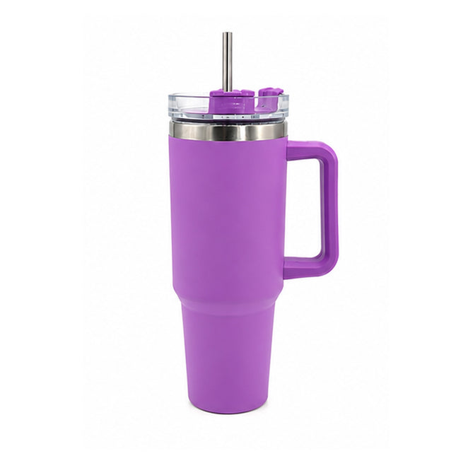 Purple Tumbler with Handle & Straw – Insulated Travel Mug, Spill-Resistant Lid, Large Capacity Stainless Steel Tumbler