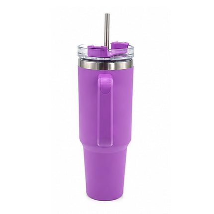 Purple Tumbler with Handle & Straw – Insulated Travel Mug, Spill-Resistant Lid, Large Capacity Stainless Steel Tumbler
