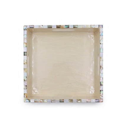 Mother of Pearl Checkered Square Tray – With Side Handles