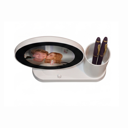 Rotating Round Photo Frame with Pen Stand – Dual Utility Desk Organizer