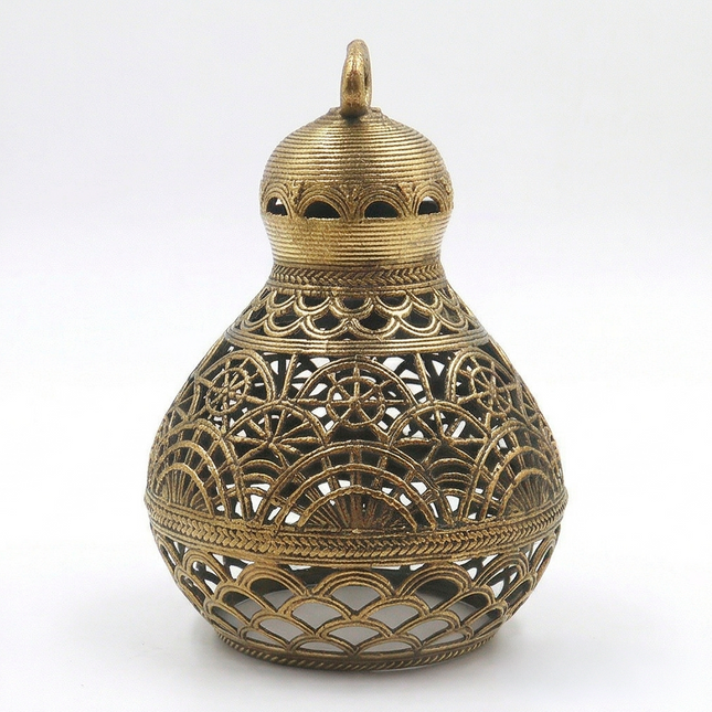 Handcrafted Tribal Metal Lampshade with Intricate Cutwork – Vintage Gold Hanging Lantern