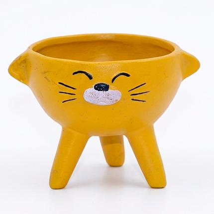 Tripod Cute Cat Face Handcrafted Yellow Mini Planter