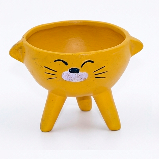 Tripod Cute Cat Face Handcrafted Yellow Mini Planter