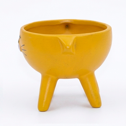 Tripod Cute Cat Face Handcrafted Yellow Mini Planter