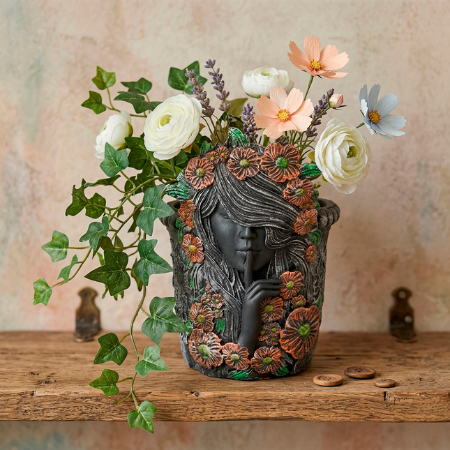 Whispering Floral Lady Vase – Secret Garden Decorative Planter