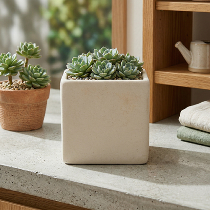 White Square Ceramic Planter – Modern Minimalist Pot