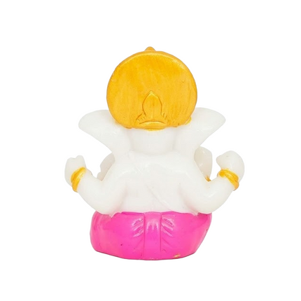 White & Pink Mini Lord Ganesha Idol – 6 cm Decorative Ganpati Murti for Home, Car & Office